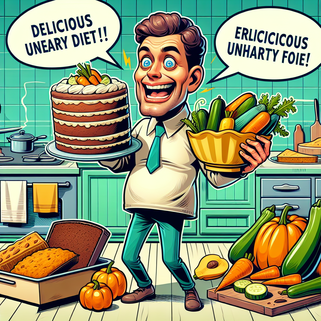 Una ilustración de la cita: "Vegetables are a must on a diet. I suggest carrot cake, zucchini bread, and pumpkin pie."