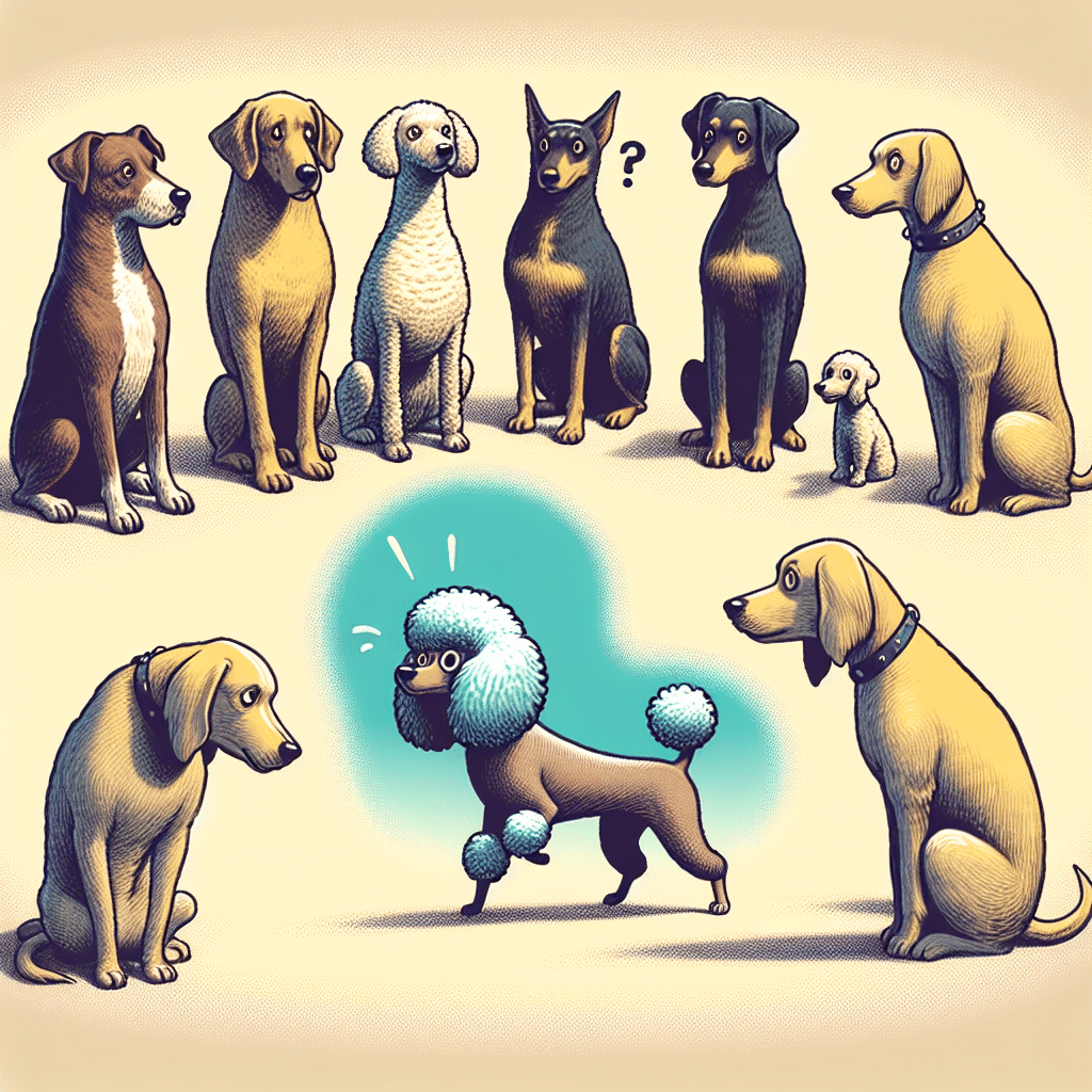 Una ilustración de la cita: "I wonder if other dogs think poodles are members of a weird religious cult."